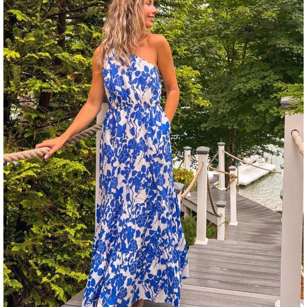 New Hyacinth House - S Women's Blue Floral One Shoulder Maxi Dress